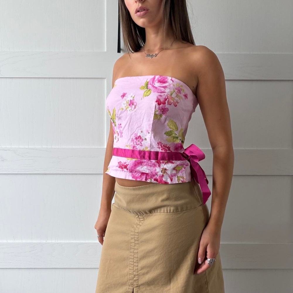 Vintage Poetry Pink Floral Strapless Corset Top